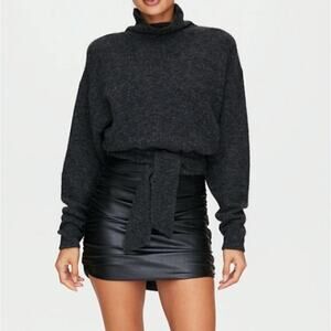 Wilfred Lorin Sweater Gray Alpaca Blend Tie Waist Turtleneck Size S